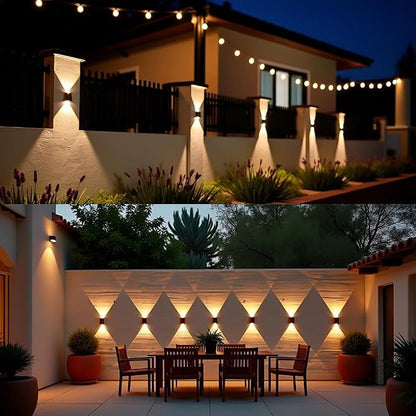ASLIDECOR Solar Wall Lights UP and Down,Warm White Fence Lighting Waterproof Deck Step Light for Arbor Patio Yard