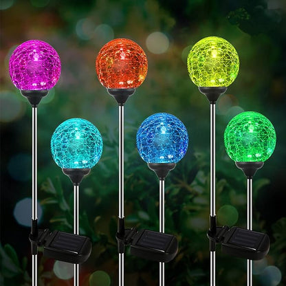 Solar Outdoor Lights, 6 Pack Christmas Solar Stakes Crystal Cracked Glass LED Garden Globe Light Outdoor Waterproof, Color-Changing Auto On/Off, Pathway Lights for Landscape Patio Yard Decorations