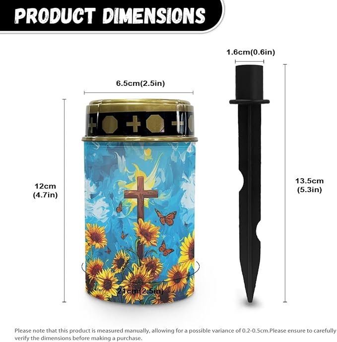Sunflower Cross Solar Powered Garden Lights Outdoor Waterproof Solar Garden Lights Landscape Path Lights Led Candles Christianity Memorial Grave Light