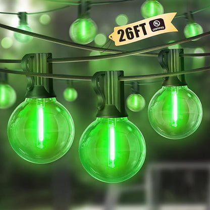 LAMPHOME Green St. Patrick's Day LED Outdoor String Light, 26Ft st Patrick's Day Patio Lights 12+1 Edison Shatterproof Bulbs(1Spare), Irish Theme Party Outside connectable for Backyard Porch Decor