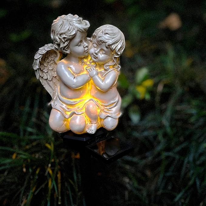 Angel Garden Solar Light, Resin Angel Figure Solar Garden Stake Lights Waterproof for Yard Pathway Fence Patio Lawn Decor (Angle Lovers)
