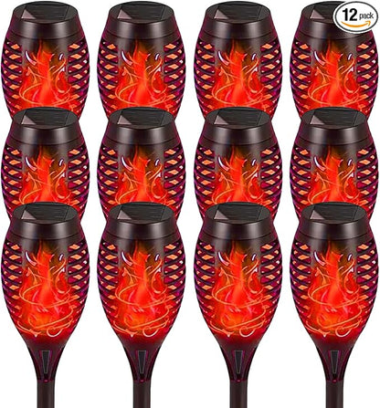 Solar Flashlight Light with Flickering Flame, Multi-Piece Outdoor Solar Lights, Outdoor Waterproof Solar Garden Lights for Decorative Paths, Patio and Deck Outdoor Lighting（Red (12)