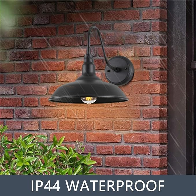 Black Outdoor Barn Light with Wall Mount 2 Pack Exterior Gooseneck Lights with 10" Dome, Farmhouse Style Outside | Lumora