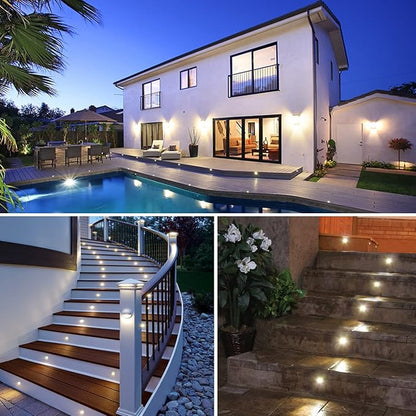 Led Deck Lights Outdoor Waterproof Low Voltage Stainless Steel 1W Outdoor Yard Garden Decoration Lamps Landscape Pathway Patio Step Stairs LED In-ground Lights Silver Border(20pcs, Warm White)