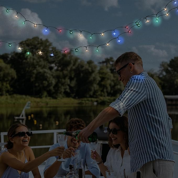 Lurrose Solar-Powered Cherry Blossom String Lamp LED Outdoor Flower-Shaped Decorative Lights with Modes for Garden Patio Wedding Party Festival