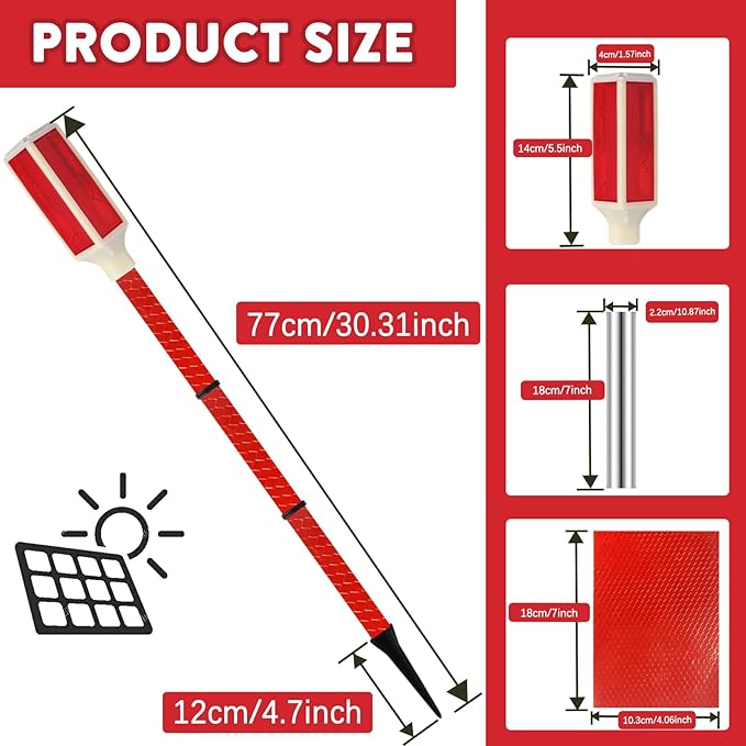 Solar Barricade Lights: 5pcs Outdoor Walkway Warning, Solar Path Lights, Garden Lawn Lights for Driveway Marker with Adjustable Height up to 30 Inches, Red Flashing or Steady Mode