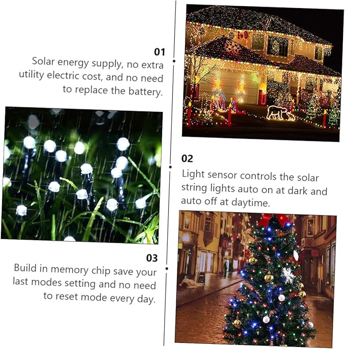 POPETPOP 2 Sets Solar Powered LED String Lights with Multi-Color Beads Outdoor Fairy Lights for Yard Plant Xmas Patio Decor Memory Chip Saving Mode