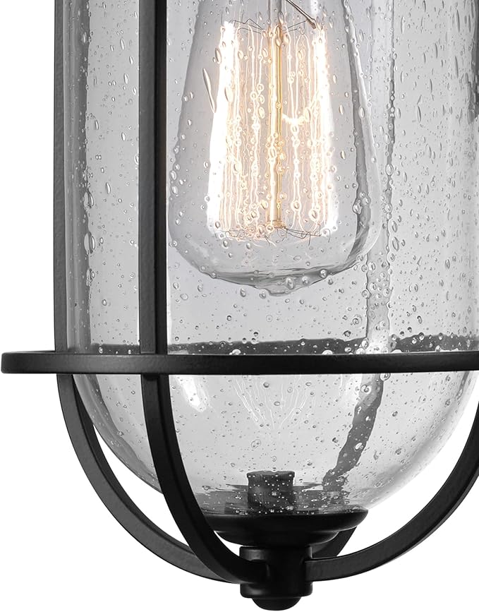 GLOBE Electric 44094 1-Light Outdoor/Indoor Wall Sconce, Black Finish, Seeded Glass Shade, Coastal Modern Design | Lumora