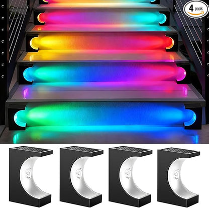 Solar Step Lights 4 Pack, Stair Lights Outdoor Waterproof, LED Step for Outside, Outdoor Solar Powered Step Lighting for Patio Decor, Deck, Porch, Front Door, Walkway (RGB Color Changing)