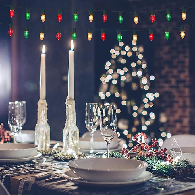 Abeja C9 Multicolor Chritsmas Lights, 25Ft Vintage Christmas String Lights with 26 Red/Green/Frosted White Bulbs | Lumora