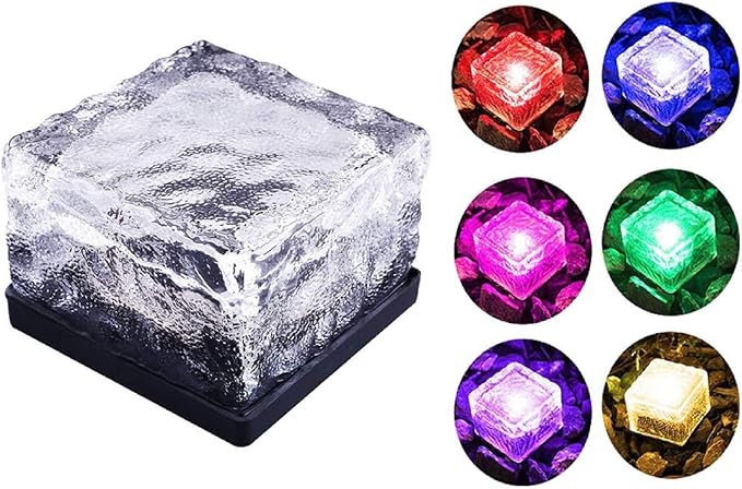 Solar Ice Cube Brick Light,LED Landscape Light Crystal Brick for Outdoor Path Garden Patio Yard Lawn Pool Decoration (Colorful, 4pcs)