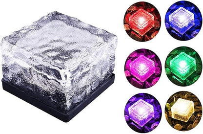 Solar Ice Cube Brick Light,LED Landscape Light Crystal Brick for Outdoor Path Garden Patio Yard Lawn Pool Decoration (Colorful, 4pcs)