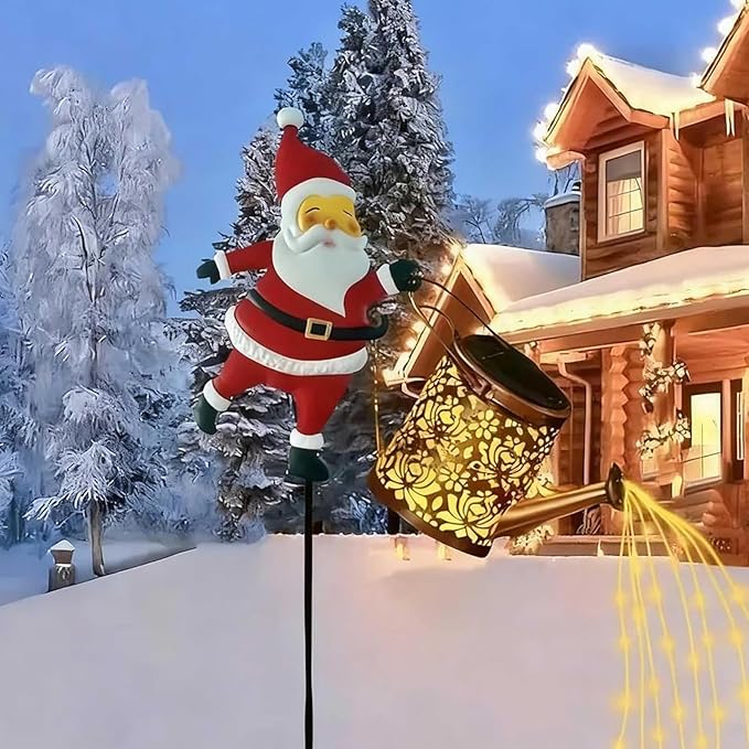 Christmas Solar Kettle Lights, Light Solar Santa Claus Watering Can LED Light, Waterproof Solar Powered Lawn Decorative Lights for Outdoor Christmas Pathway Decoration (Warm White A, Kettle Lights)