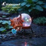 Solar Lights Outdoor Highland Cow Decor with Crackle Glass Globe Lights - Cute Metal Cow - Garden Figurine Light | Lumora