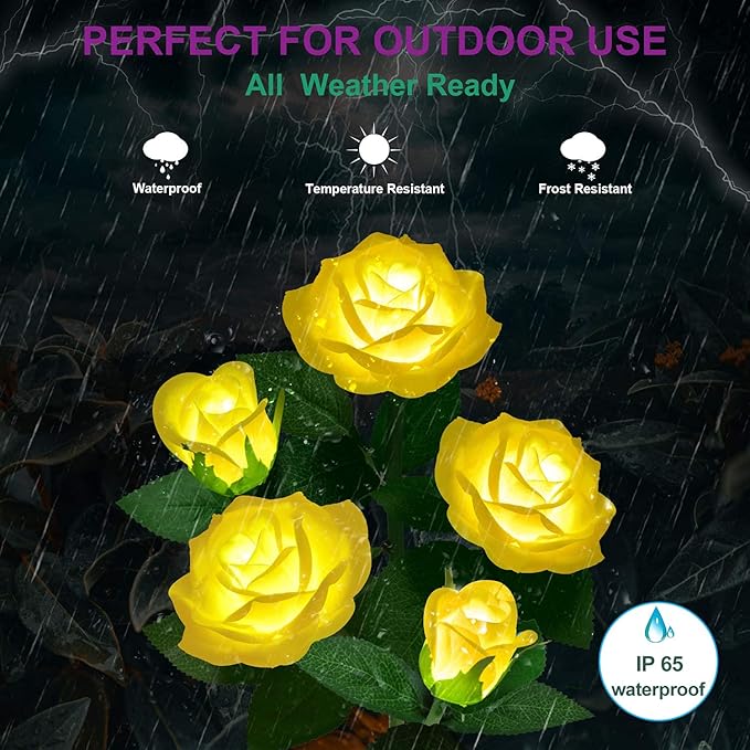 Solar Flower Lights Outdoor - Upgraded New Material Two Modes Realistic LED Solar Powered Waterproof Lights with 5 | Lumora