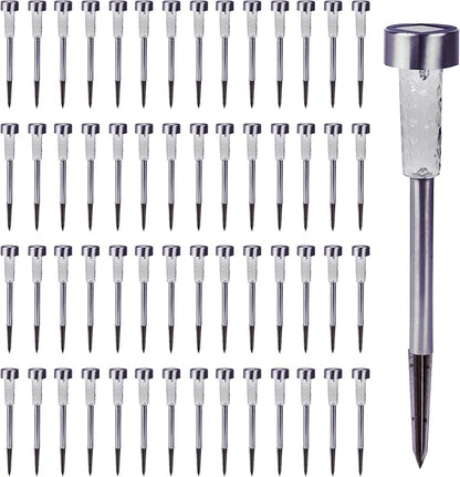 Crosslight Solar Powered Pathway Lights (56 Pack) - Outdoor Stainless Steel White LED Lights, Waterproof for Garden, Yard, Patio, Lawn, Walkway - Decorative Ground Stake Lighting | Silver