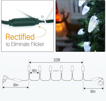 Brizled White Christmas Lights White, 33ft 50 LED C9 Christmas Light String, Connectable Outdoor Xmas Lights, 120V UL Certified Tree Light for Indoor Outdoor House, Garden, Holiday, Yard, Party