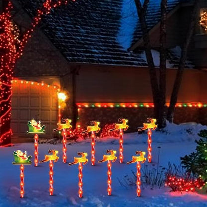 LAMPHOME Christmas Pathway Lights Outdoor, 5PCS Santa Sleigh Markers Christmas Decorations Outdoor Yard, Pathway Marker Stake Lights for Patio Ground Path Sidewalk Walkway Driveway