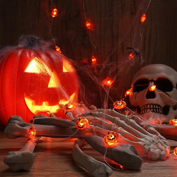 Halloween Pumpkin Lights, 4 Packs 13.5ft 40 LED Battery Operated Led Pumpkin String Lights, Waterproof Orange String Lights for Indoor/Outdoor, Wedding, Bedroom, Home, Window, Halloween Decorations