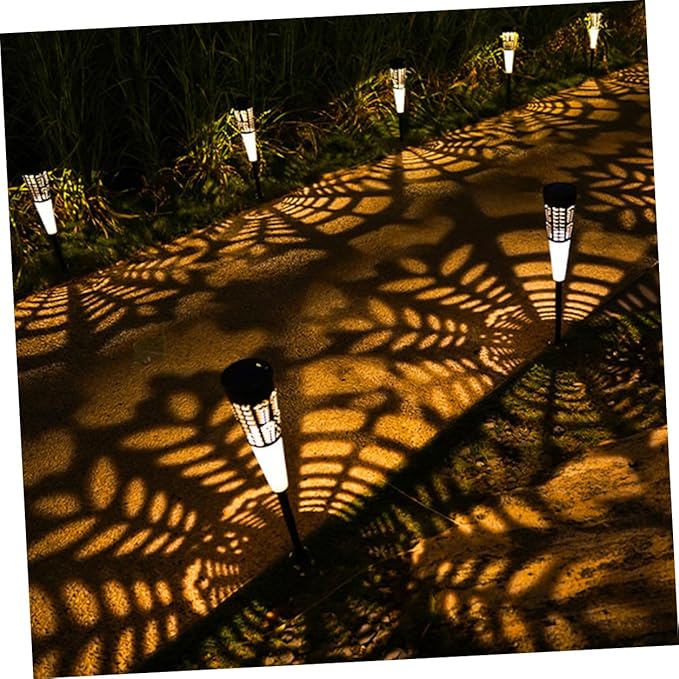 Happyyami 6pcs Solar Powered Garden Pathway Lights, Warm Colorful Outdoor Lawn Stake Lamps for Yard and Patio Decoration, Hollow Cone Design Solar Decking Lights