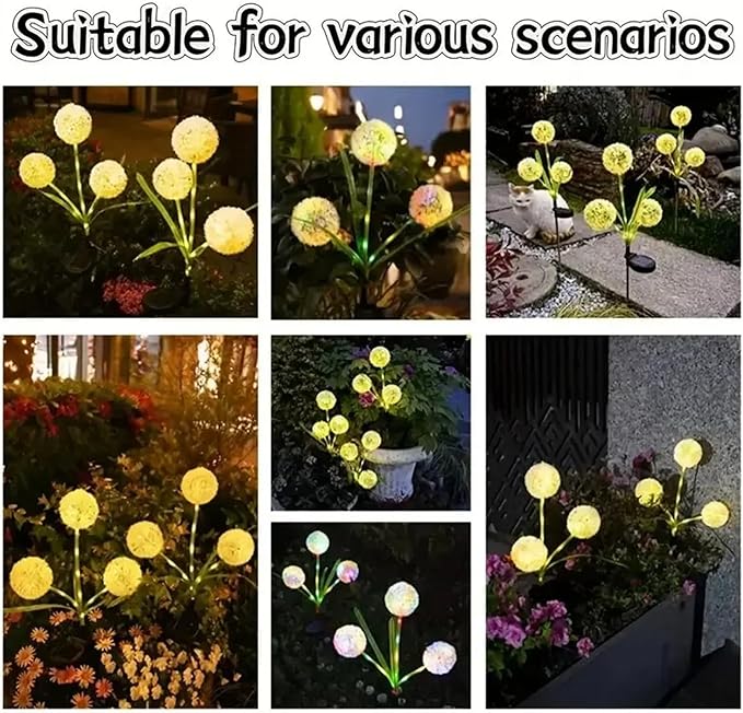 Solar Garden Decorative Lights, Dandelion, LED Lawn Lights, Suitable for Yards, Paths, Sidewalks, Parks, Landscape Decoration, for Women, 4 Pack (Warm Light)