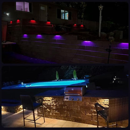 8 Pack 7 inch RGB LED Hardscape Lighting Step Lights Retaining Wall Lights with Color Changing & Warm White Mode Low Voltage Landscape Paver Lights Waterproof Deck Lights for Outside Stairs Yard