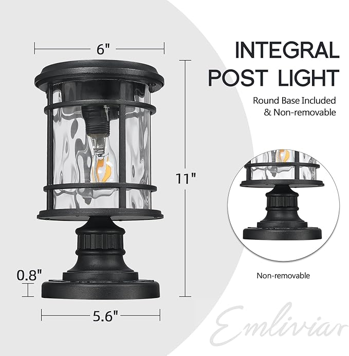 Emliviar Portable Solar Post Light Fixture with Fixed Pire Mount Base, Black 11“ Outside Solar - Outdoor Path Light | Lumora