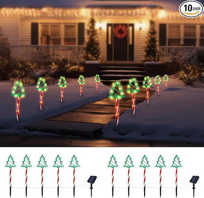Christmas Tree Outline Solar Lights 10 Pack, 17’’ Cute Size Pine Tree Outline Garden Solar Lights for Out Decor, IP45 Wateproof and Dust Resistance, Solar Powered Yard Light for Christmas Decor