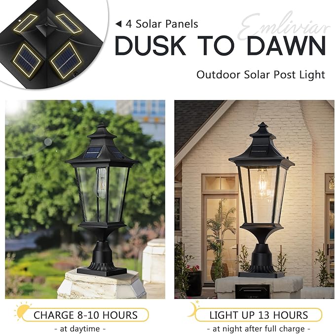 Emliviar 22 Inch Farmhouse Solar Lamp Post Light with Pier Mount, Large Outdoor Post Light for Outside Patio with | Lumora