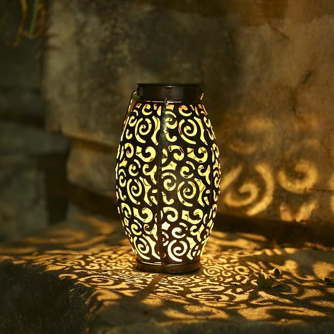 2 Pack Metal Hanging Solar Lanterns - Outdoor Solar Powered Lanterns with Handle, Waterproof, Decorative Garden Lights for Patio, Yard, Pathway, Walkway, Porch