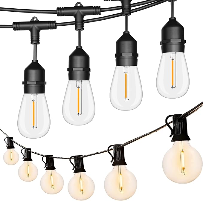 SUFEIMAS 150FT 75 Sockets G40 Globe String Lights and 100FT 30 Sockets S14 Outdoor String Lights