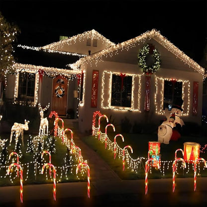 Upgraded 24 Pack Solar Candy Cane Lights Outdoor, Solar Christmas Lights Outdoor Waterproof with 8 Modes, Xmas Pathway Candy Cane Christmas Decorations Outside for Garden Lawn Yard Party