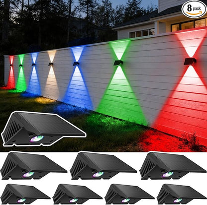 Solar Fence Lights Outdoor, 8-Pack Fence Lights Solar Powered with Up/Down Buttons, IP67 Waterproof for Outside, 120LM Auto Dusk to Dawn for Wall/Patio/Yard/Railing/Deck/Pathway (White & RGB)