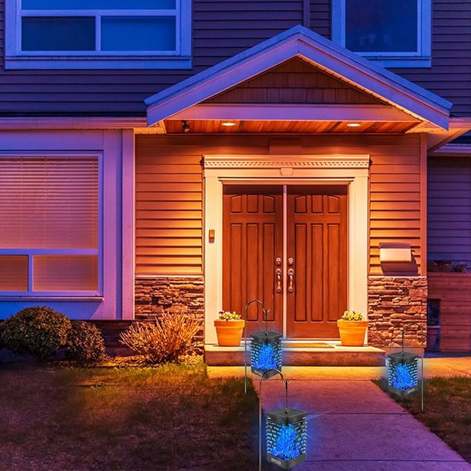 EOYIZW Solar Lights Outdoor, 99 LEDs Flickering Flame Lantern for Garden Decor- 2 Pack Waterproof Solar Garden | Lumora