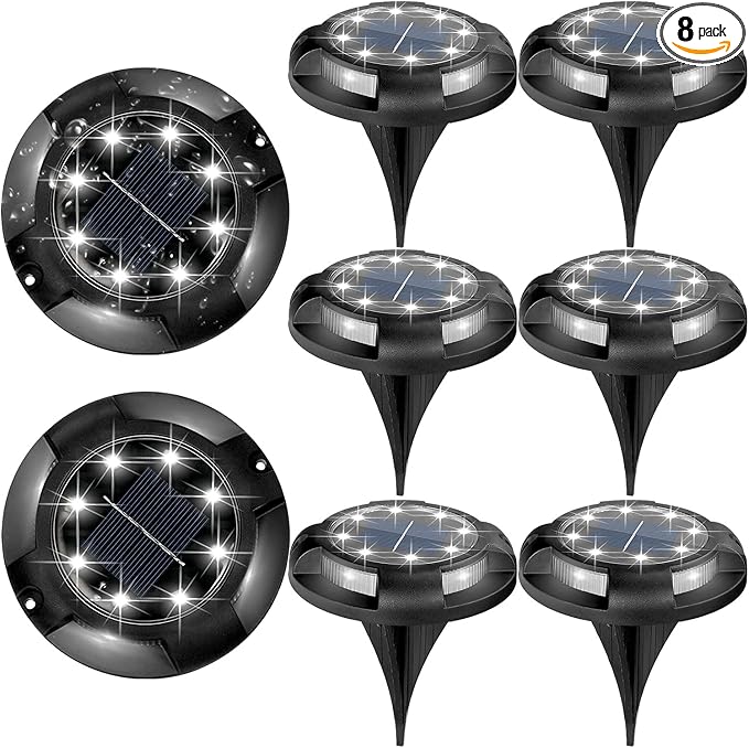 Solar Ground Lights Outdoor Waterproof, 8 Pack 12 LEDs Solar Garden Disk Lights Landscape Lighting for Outside | Lumora