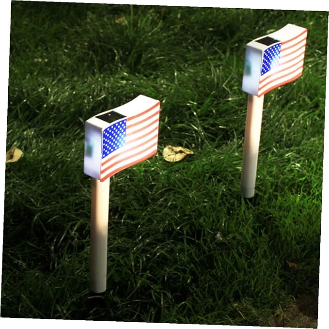 NOLITOY 2pcs Solar Garden Path Lights American Flag LED Lawn Lamps Outdoor Landscape Ground Insert Lights for Independence Day Patio Yard Decoration Random Color
