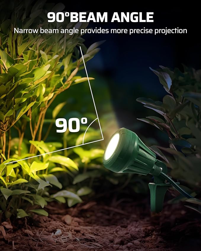 DEWENWILS 120V Spotlight Outdoor, 500LM Waterproof LED Spot Light with 3 Extra Lenses (Red Yellow Green), Landscape | Lumora