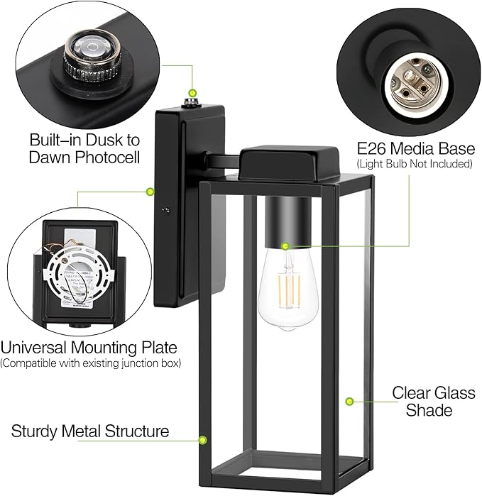 Large Outdoor Wall Light, 16 Inch Outdoor Wall Lantern, Dusk to Dawn Exterior Waterproof Wall Sconce, Anti-Rust | Lumora