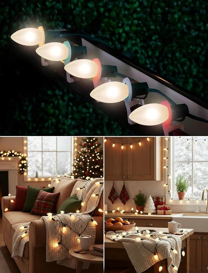 25ft Warm White Christmas Lights Outdoor,Frosted White Christmas Lights with 26 Incandescent Bulbs(1 Spare),Hanging Vintage Christmas Light for Patio Holidays Christmas Tree Decor