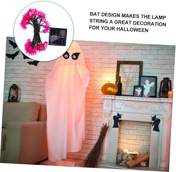 Garneck Solar Purple Bat String Lights Outdoor Decor for Halloween Parties Energy Saving Warm Light for Festive Atmosphere