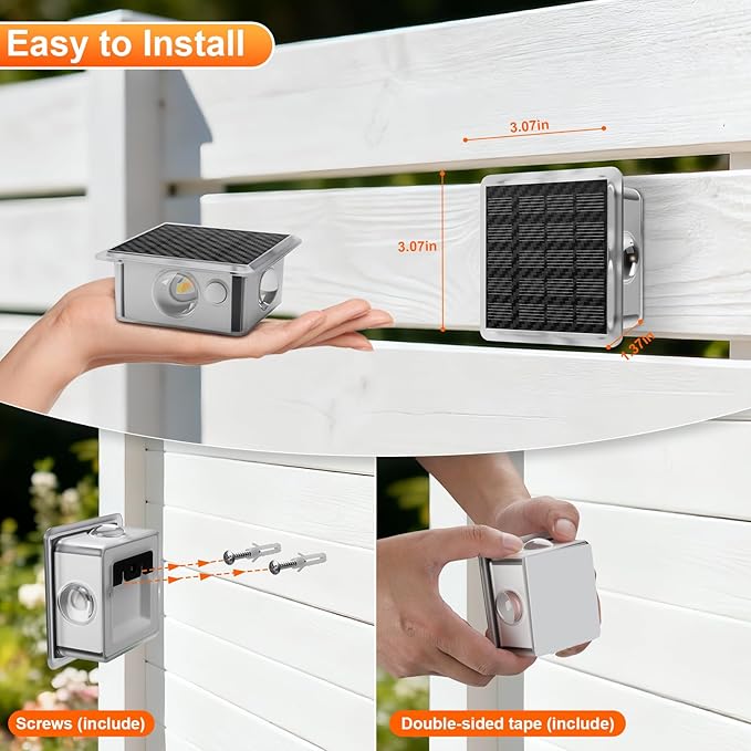 Solar Fence Lights Outdoor, New 4-Way Lighting Fence Lights Solar Powered with 8 Modes Warm White/RGB, IP65 Waterproof Solar Wall Light for Backyard Wall Pathway Deck Patio Decor - 8 Pack