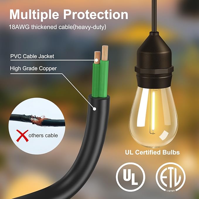 100FT Outdoor String Lights with 64+4 Bulbs (1.5FT Bulbs Spacing), Remote & Dimmer, Commercial Patio String Lights | Lumora