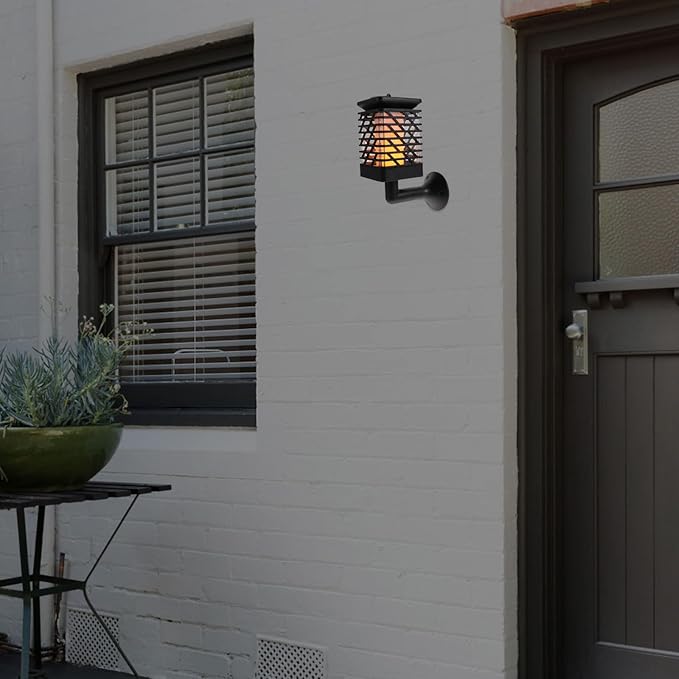 jojofuny Vintage Solar Hanging Wall Path Lights Outdoor Waterproof Landscape Lawn Lamp with Geometric Shade Warm White for Garden Patio Yard