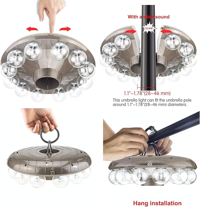 LUXSWAY Umbrella Lights Battery Operated,12 Color Changing Outdoor Patio Umbrella Light for Pole with 80Ft | Lumora