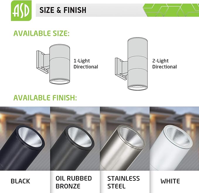 ASD LED Up Down Lights Outdoor Cylinder Wall Light 18W (120W Equiv) 1500Lm 5000K Daylight, 120V Patio Wall Light | Lumora