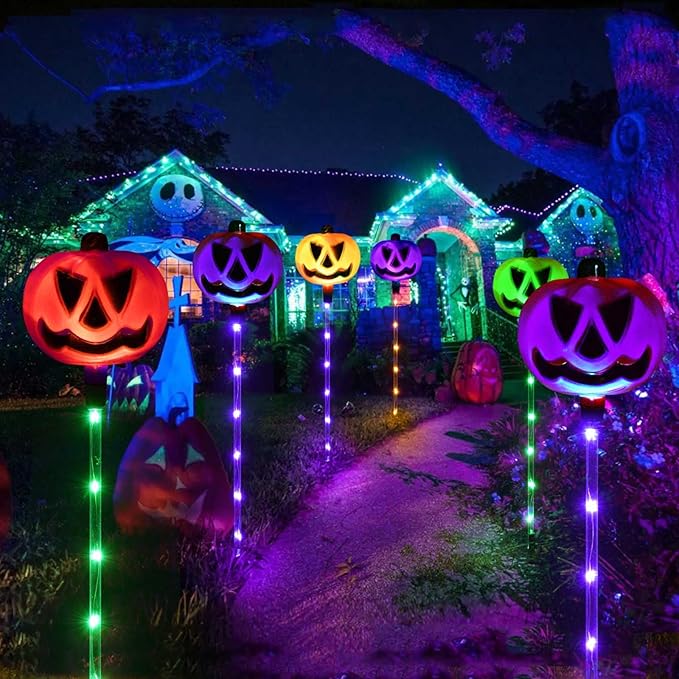Homeleo Set of 6 Solar Pumpkin Pathway Lights for Halloween Decorations Outdoor, Color Changing Outdoor Lights | Lumora