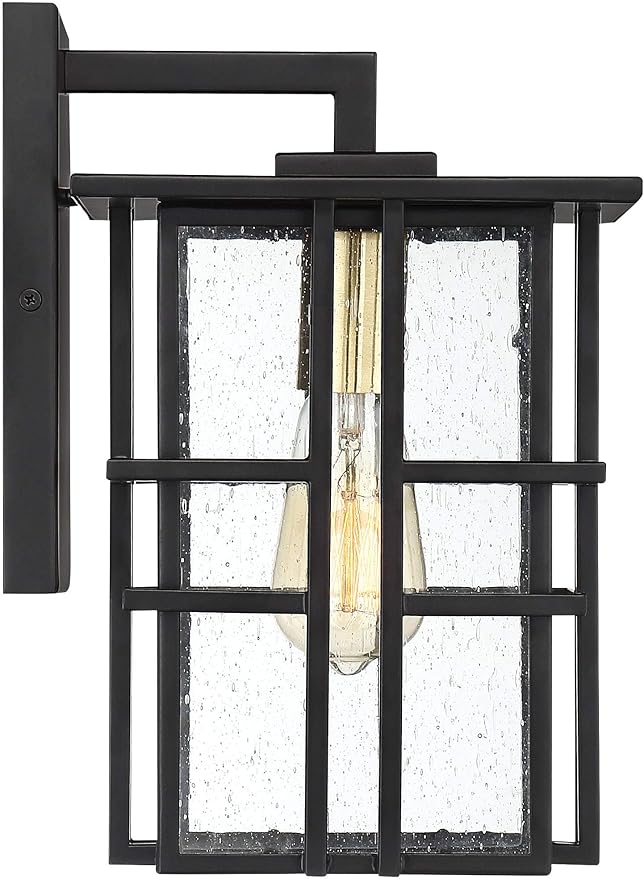 Possini Euro Design Arley Modern Outdoor Wall Light Fixture Black Geometric Frame 12" Seedy Glass for Exterior Barn Deck House Porch Yard Patio Outside Garage Front Door Garden Home Roof Lawn