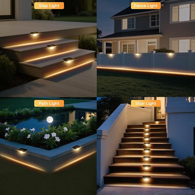 Solar Stair Lights Outdoor Waterproof, 8 Pack Solar Step Lights for Outside Warm White Deck Lighting for Step | Lumora
