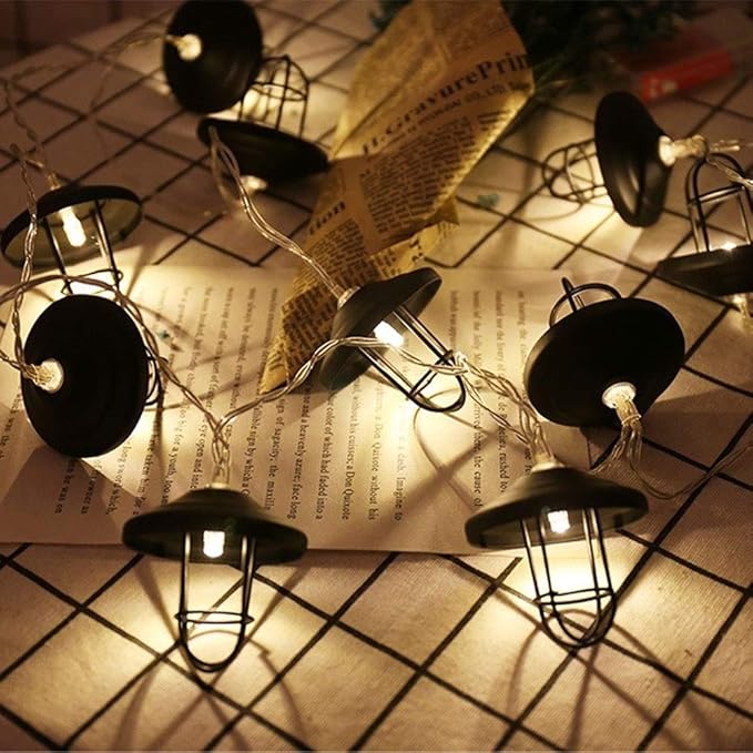 String Lights, LED Outdoor Indoor LED Wrought Iron Hollow Lantern Outdoor Lighted Holiday Displays Hanging Lights Patio Edison Nordic Christmas Decoration Rope Lights