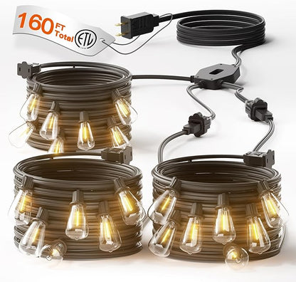 addlon 50FT Solar String Lights with 1-to-3 Extension Cord String Lights - 160FT Total (3x50FT String Lights + 10FT Splitter)